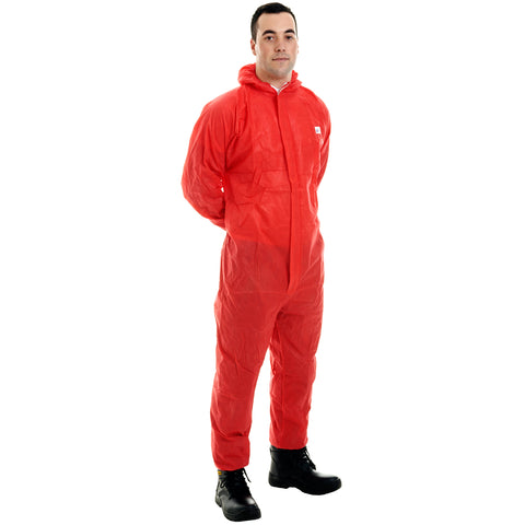 Red disposable Cat 3 Type 5/6 SMS Coverall - Worklayers
