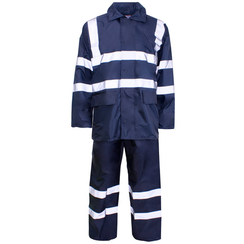 Supertouch Hi Vis Polyester/PVC Rainsuit - Navy - Worklayers