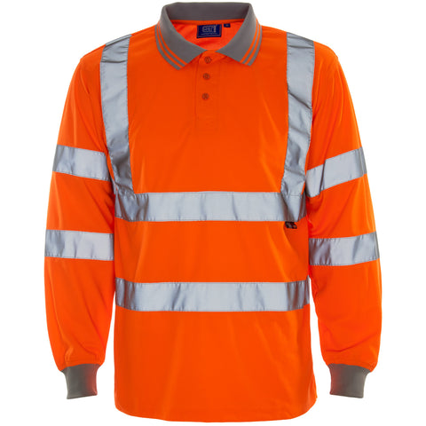 Supertouch Hi Vis Long Sleeved Polo Shirt- Orange - Worklayers