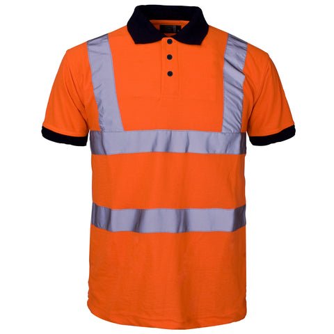 Supertouch Hi Vis Piqué Polo Shirt Navy Collar - Orange - Worklayers