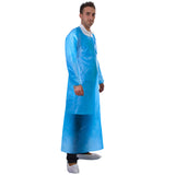 Blue disposable apron with long sleeves from Worklayers 