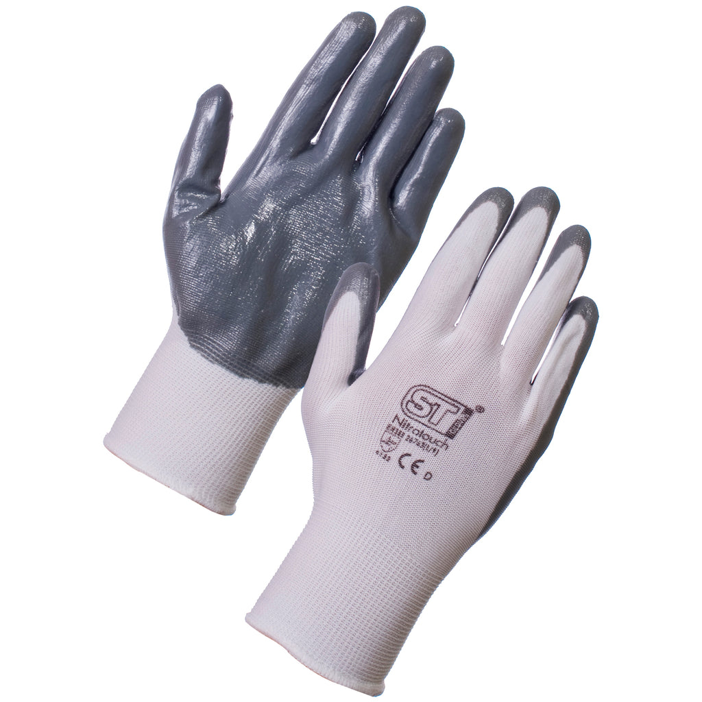 Nitrotouch Gripper Gloves (White-Grey) - Worklayers.co.uk