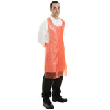 Red disposable waterproof aprons from Worklayers 