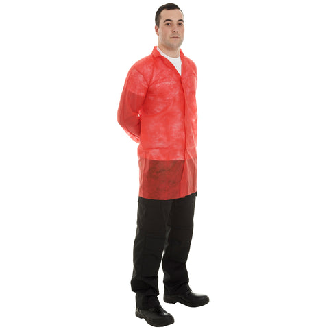 Red Disposable Visitor Coats with velcro - 50pcs Worklayers