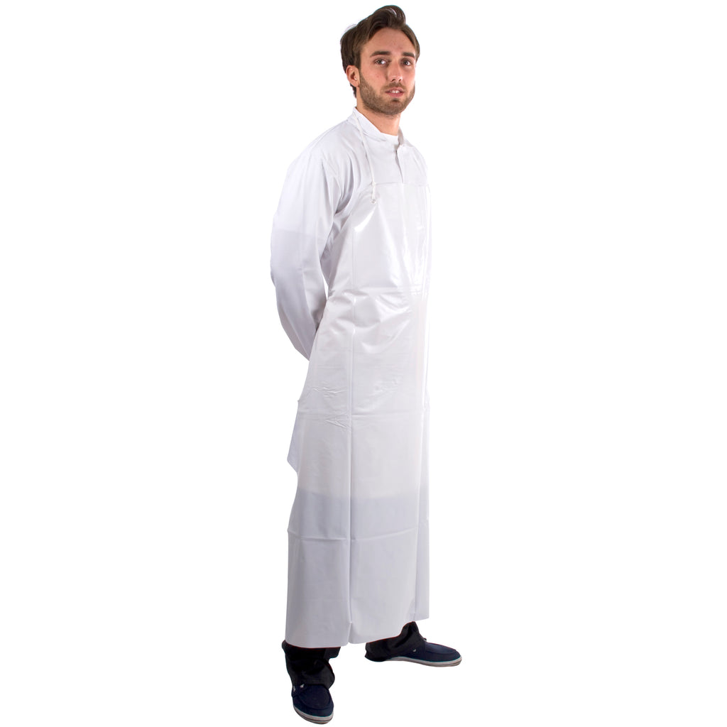 White disposable apron with long sleeves from Worklayers 